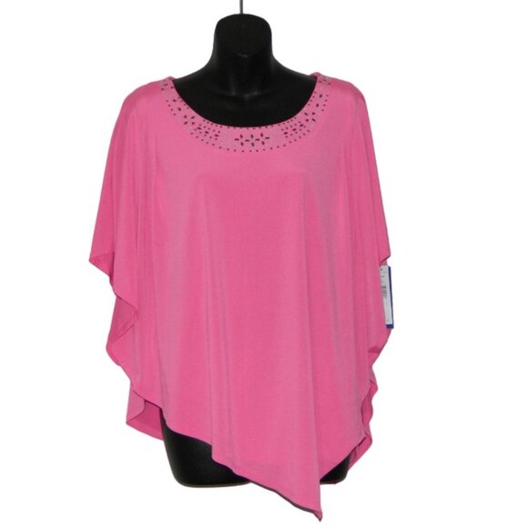 Peter Nygard Holiday Party Asymmetrical Hem Scoop Neck Cape Tunic Blouse Size L - Picture 2 of 11